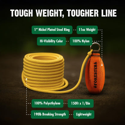 FORESTER 11oz Professional Throw Line Kit with Storage Bag | 150ft Polyethylene Throw Line, Arborist Throw Weight, and Throw Bag