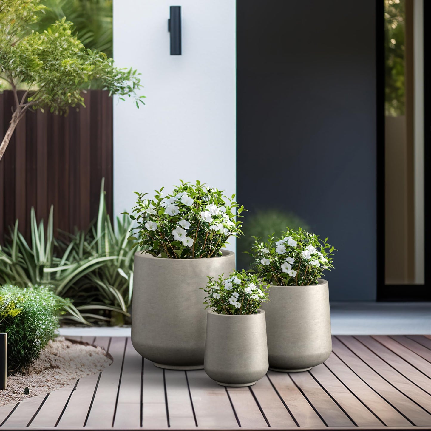 Kante 15.3"+11.6"+8.2" Dia Round Concrete Planter, Large Outdoor Indoor Planter Pots Containers with Drainage Holes and Rubber Plug for Home Garden Patio, Buff Concrete