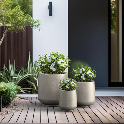 Kante 15.3"+11.6"+8.2" Dia Round Concrete Planter, Large Outdoor Indoor Planter Pots Containers with Drainage Holes and Rubber Plug for Home Garden Patio, Buff Concrete