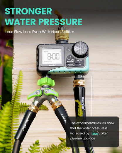 RAINPOINT Sprinkler Timer 2 Outlet, Water Timer for Garden Hose, for Yard Outdoor Watering, Rain Delay/Manual/Automatic System Controller Brass Inlet, V2