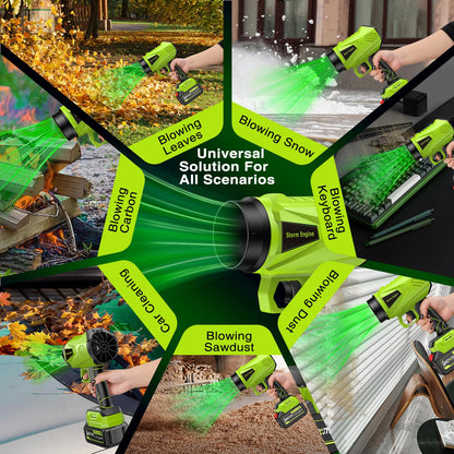 Leaf Blower Cordless with Battery and Charger 1000,000 RPM Handheld Lightweight Patio Cleaning Blower Set Extended Nozzle Design Blowing Leaves and Dust Car Dryer (Green)