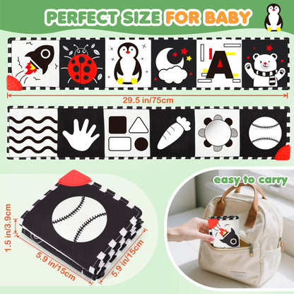 BBWOO High Contrast Baby Toys for Newborn, Tummy Time Mirror, Black and White Baby Toy for 0-6 Months, Soft Montessori Visual Stimulation Infant Book, Boy Girl Shower Gift