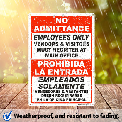 Brimar - 10" x 14" - Bilingual Vendors & Visitors Must Register Sign - .040″ Rust-Free Aluminum - High Visibility - Easy Installation