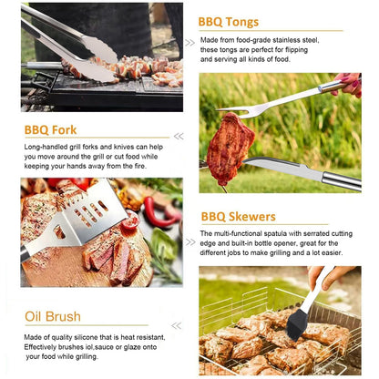 30PCS Portable Grilling Accessories Kit,BBQ Accessories Set with Storage Bag,Stainless Steel Barbecue Tool Set with Apron, for Outdoor,Camping,Backyard Grill Accessories Sets,Man Best Barbecue Gift