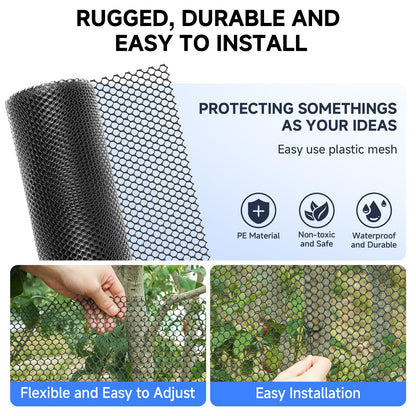 Plastic Chicken Wire Mesh Roll, 16INx50FT Black Chicken Wire Fencing Poultry Netting Garden Fence for Chicken Coop, Cat Balcony Protection Pet Barrier Plant Protectors from Animals Temporary Fencing
