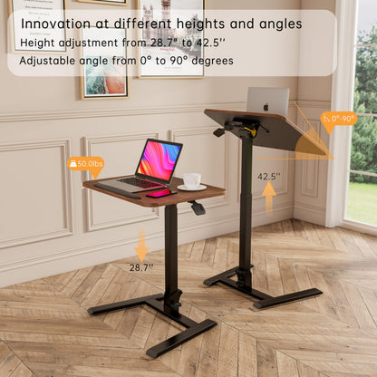 alawooder 25 Inch Mobile Folding Desk - No Assembly, Pneumatic Sit-Stand, 29-42" Height Adjustable Rolling Laptop Desk with Hidden Wheels, 0-90° Tilt Top for Home Office, Craft & Study