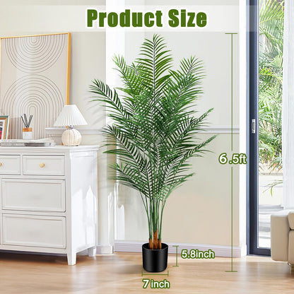 CyanGrove Artificial Palm Tree Outdoor 6.5ft, Large Fake Tropical Areca Palm Tree with 18 Trunks, Tall Faux Floor Plants for Indoor Outdoor-Living Rooms, Offices, Bedroom Home Decor