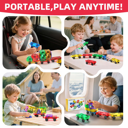8PCS Magnetic Tiles Mini Cars Construction Set Compatible with Mini & Major Tiles, Magnet Car Easter Toys for 3+ Year Old Boys Girls Kids,STEM Educational Portable Travel Toys for Airplane,Car Play