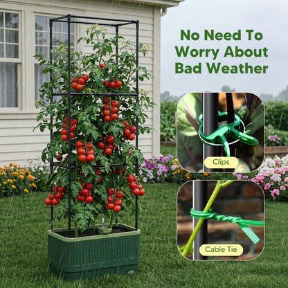 MQJIAZHI Raised Garden Bed with Tomato Cages，52"/4.3ft Tomato Planter with Trellis,Adjustable Height,Self Watering Planter Box for Vegetables & Climbing Plant Indoor Outdoor Balcony Patio (2)