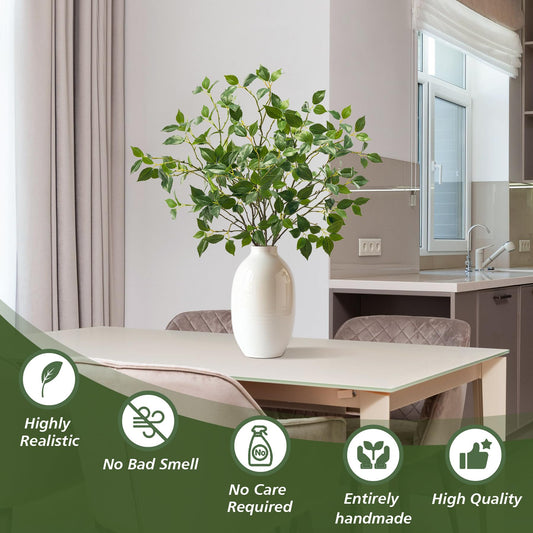 Artificial Plants Greenery Eucalyptus Stems Branches Plant for Home Decor，Faux Rustic Ficus Leaf Floral for Indoor Table Bathroom Bedroom Kitchen Decoration,Real Plastic Eucalytus Wedding Dcor（6PCS)