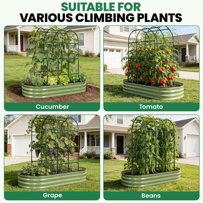 VIREO GARDEN Galvanized Raised Garden Bed with Arched Trellis | 6x3x1FT Metal Raised Garden Beds Outdoor for Gardening Climbing Plant | Planter Box Outdoor with Gloves for Vegetable Flower, OliveGreen