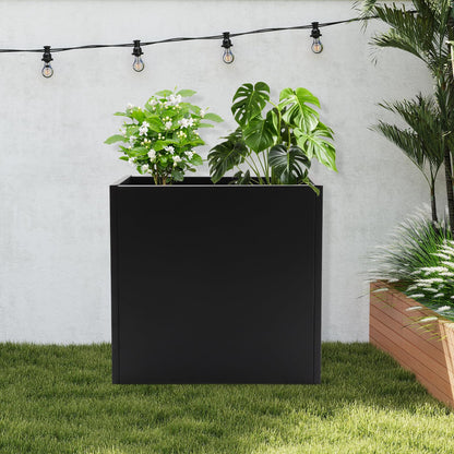 Fichiouy Large Metal Planter Box Outdoor,28" Tall Black Rectangular Planter with Drainage,Modern Steel Planters Pot for Outdoor Plants (Black)