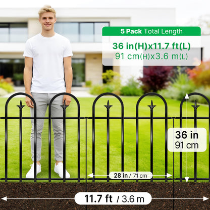 ARIFARO 36" H x 28" W No Dig Garden Fence, 5 Panels 11.6ft Black Metal Decorative Fence, Rustproof Easy Assembly Garden Border for Flower Bed, Yard, Patio