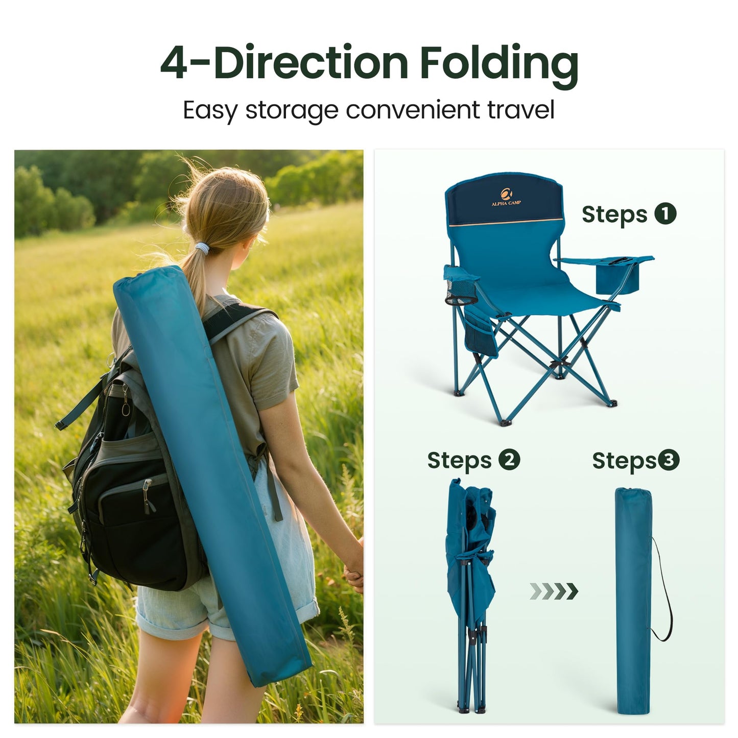 HIGH POINT SPORTS 2 Pack Portable Camping Chair for Adults, Folding Outdoor Camp Chair Lightweight Lawn Chairs Folding Collapsible Chair for Camping, Tailgates, Beach, Blue, Support 350 lbs