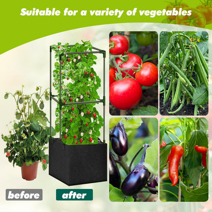 SUNXIZ 3 Pack Tomato Cages 47 Inch for Garden with 19.5 Gallon Square Grow Bags Planter Pots with Heavy Duty Trellis Plant Stakes Support Frames for Vertical Climbing Cucumber Vegetables Flowers