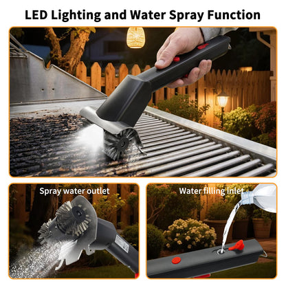 Hitish Cordless Electric Grill Brush for Outdoor - Waterproof BBQ Grill Cleaner with Lights Water Spray - Grill Cleaning Brush for Burnt-On Grease&BBQ Grates, 90 Mins Runtime, 2 Stainless Heads Refill