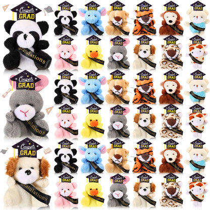 MiniInflat 12 Pcs Mini Graduation Stuffed Animal Bulk Tiny Congrats Grad Plush Small Animal Doll Keychain with Grad Hat for 2026 Graduation Party Favors Prek Kindergarten Classroom Exchange Gift