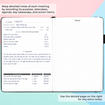 Clever Fox Meeting Notebook – Work & Business Organizer with Notes & Action Items – Notepad for Project Management & Meetings, A5 (Black)