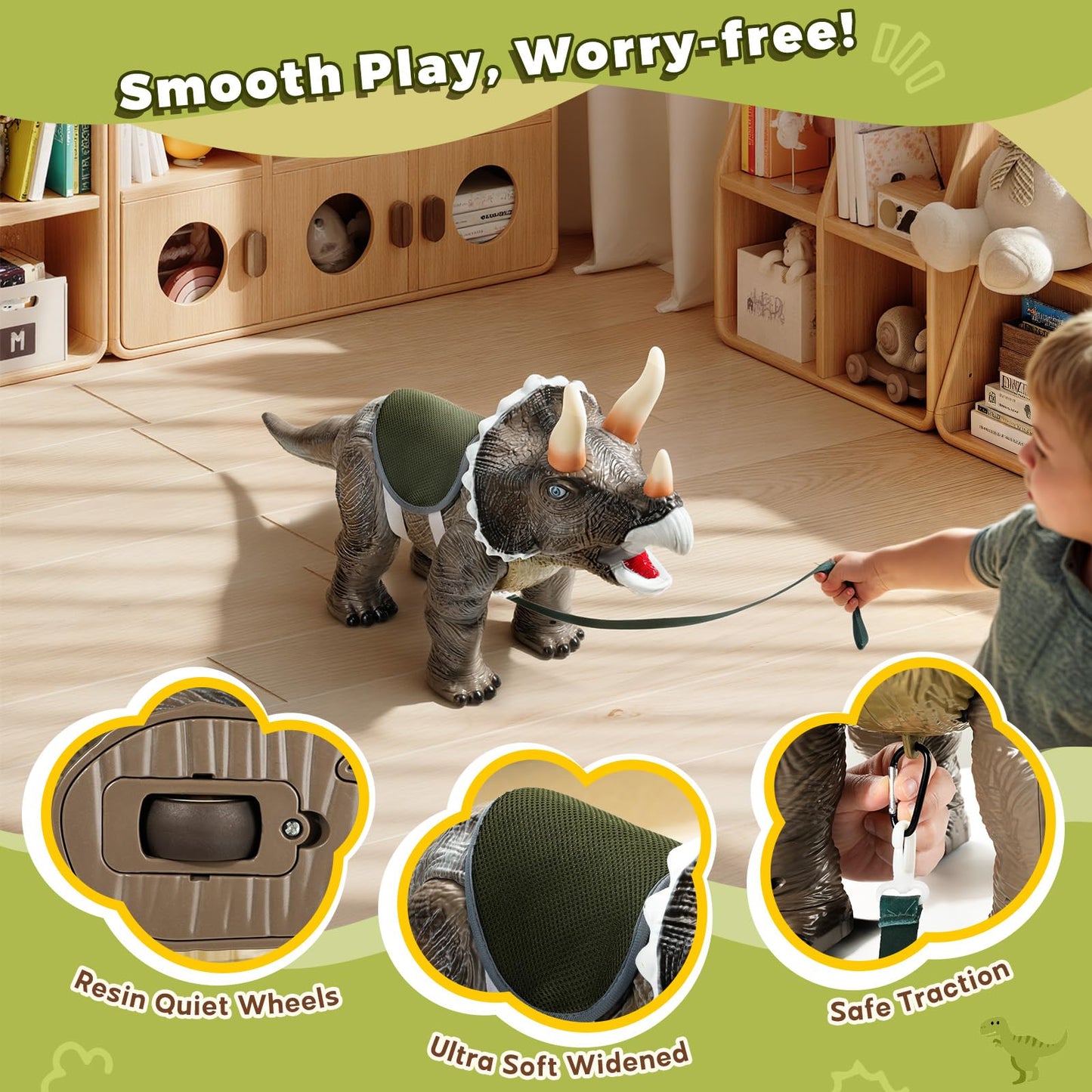 Twinkoo Dinosaur Ride On Toy Cars for Kids, Realistic Triceratops Push Car with Three Sound Effects,Sound and Light Effects PP Wheels for Indoor/Outdoor Play,Best Gift for Kids(Triceratops)
