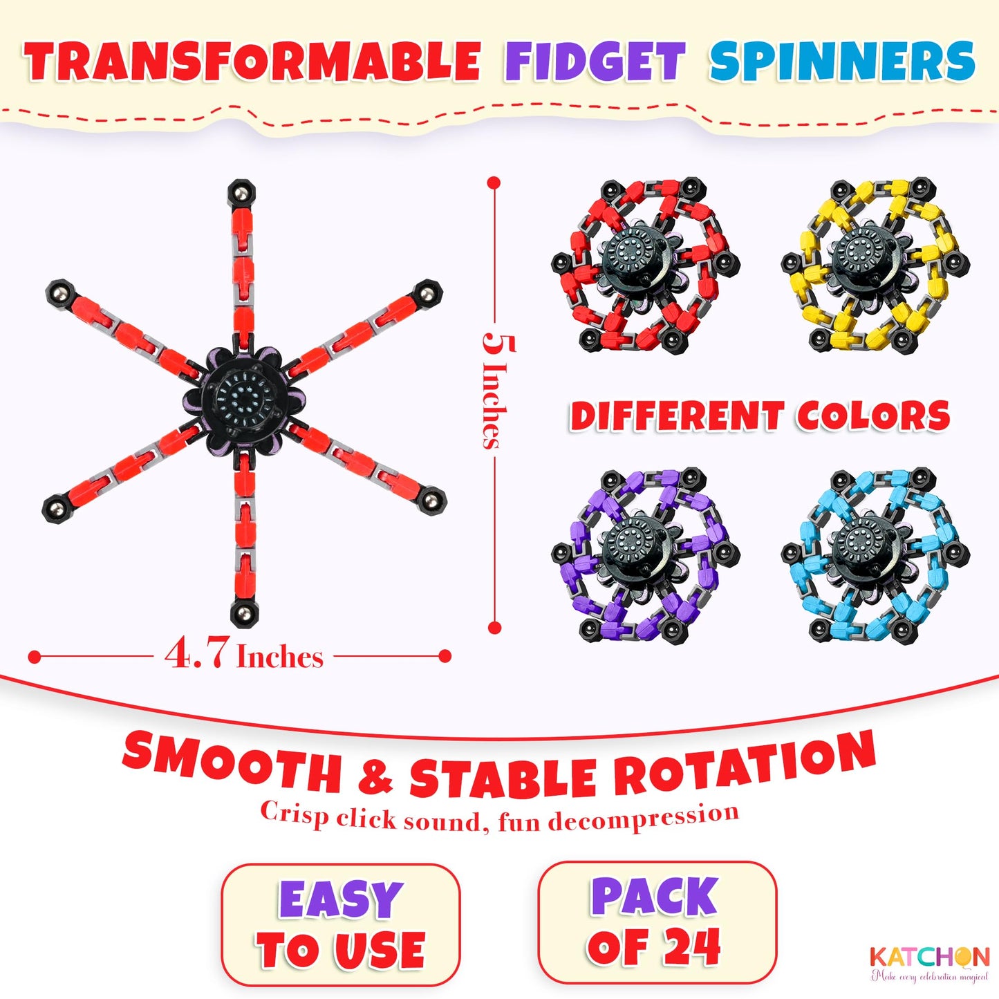 KatchOn, Transformable Fidget Toys Bulk - Pack of 24 | Robot Fidget Spinners Pinata Stuffers for Kids, Party Favors for Kids 8-12, Treasure Box Toys for Classroom Goodie Bags Stuffers Classroom Prizes