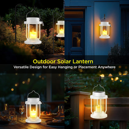 FriutShine Solar Lantern Outdoor & Indoor Use – Hanging Solar Lights with Realistic Flickering Flameless Candle, Weatherproof for Gardens, Patios, Trees, and Lawns (White, 2 Pack)