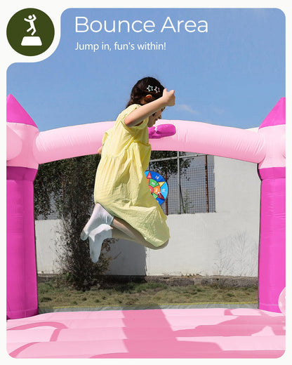 Outfunny Bounce House with Slide, Inflatable Bouncy House for Kids 3-12, Outdoor&Indoor, Bounce Area 8'x8', Capacity 400 lb - Pink