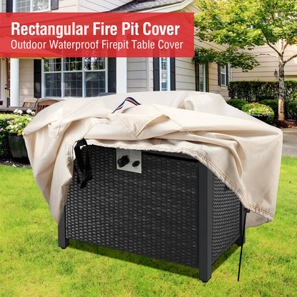 Youlvy Fire Pit Cover Rectangular 65 Inch - Waterproof Outdoor Fire Table Cover Rectangle Heavy Duty, 600D Patio Propane Gas Firepit Cover Rectangular Tear Weather Resistant - 65 x 40 x 27 Inch Beige