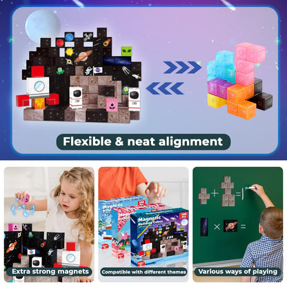 Goody King 100PCS Space Rocket Magnetic Building Blocks |Space Adventure Magnetic Blocks Set, STEM Montessori Stacking Toy, Building Playsets for Boys and Girls Ages 3-10,Sensory Tile Easter Gifts
