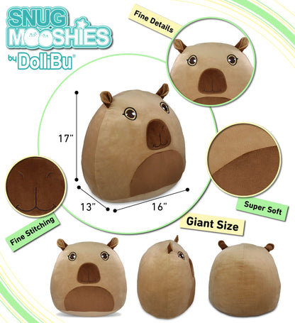 DolliBu Snug Mooshies Capybara Stuffed Animal Plush Toy - Large Cuddly Wild Life Super Squishy Soft Toys, Huggable Big Plush Animals for Girls and Boys, Cute Toy Animal Pillow for Kids - 17 inches