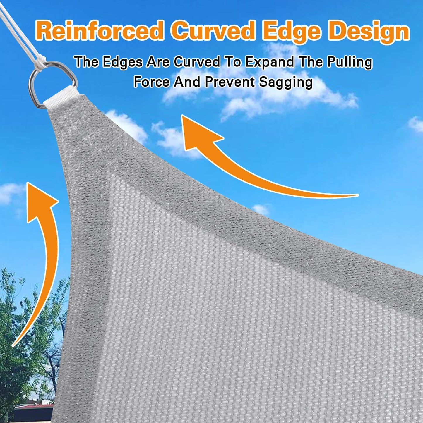 Artpuch 12'X12'X17' Curved Triangle Sun Shade Sail UV Block Mesh 185 GSM Commercial Sliver Grey Outdoor Shade Cover for Backyard, Pergola (Customizable Sizes)