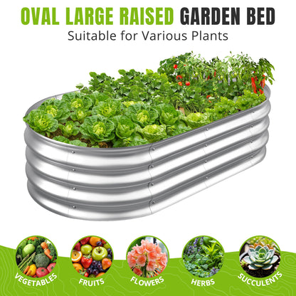 Sponvatt Raised Garden Bed - Outdoor Galvanized Raised Garden Bed Planter Boxes, Large Oval Metal for Gardening Planter Box Kit,Suitable for Vegetables,Herbs, and Flowers Silver (4x2x1Ft)