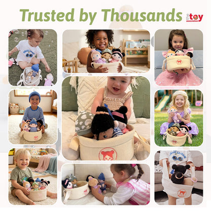 OUOZZZ Soft Baby Dolls – Set of 5 Multicultural 8.8″ Plush Dolls in Basket | Diversity Ethnic Snuggle Toys for Toddlers, Preschool, Daycare & Home