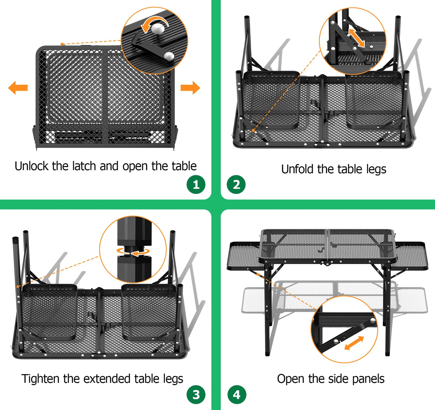 Folding Camping Table with 2 Extra Desktop, Height Adjustable Portable Grill Table, Metal Outdoor Grill Table for Outside, Camping Cooking Tables for Picnic, BBQ, 53.14 x 26.6 x 23.6 inches Large Size