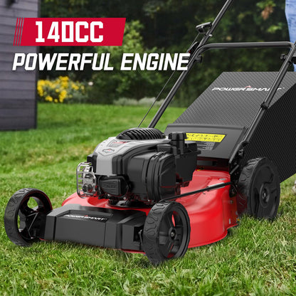 PowerSmart 21" Gas Lawn Mower, 140cc B&S E550 Engine, 3-in-1 with Bagging, High Wheels, Lightweight, Easy Assembly, Cordless Push Lawn Mowers for Garden Yard