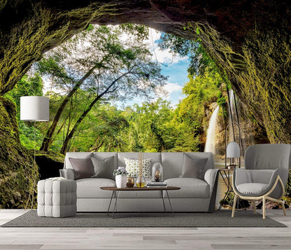 BZHXBZ - Beautiful Nature Wallpaper Forest Landscapes 3D Space cave Scenery Waterfall Bedroom Woodland Decor Living Room tv Background Large wall Mural Office Jungle - 91"x65" Not Peel and Stick
