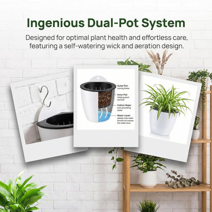 Jucoan 9 Pack Self Watering Wall Hanging Planters Pots for Indoor Plant, 5 Inch White Plastic Lazy Flower Pot with 9 Hooks for Garden Fence, Porch, Wall