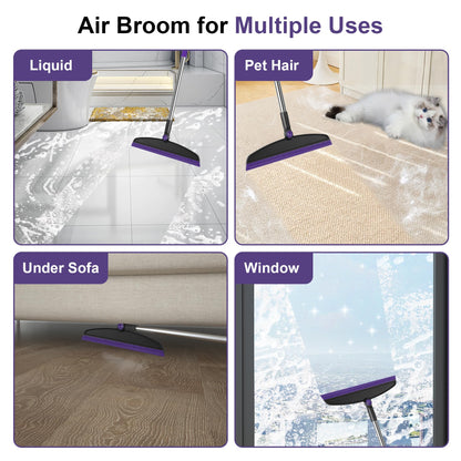 UDUK Broom with Dustpan Combo Set and Silicone Air Broom Kit, 51" Long Handle Floor Squeegee, Purple Household Kit for Glass Window Rugs Pet Hair Home
