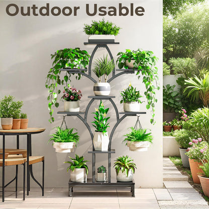 NEHAJUNXI Plant Stand Indoor with 4 Grow Lights - 63" Tall Plant Shelf- 8 Tiered Corner Plant Flower Stands Display Shelves for Home, Patio (Black)