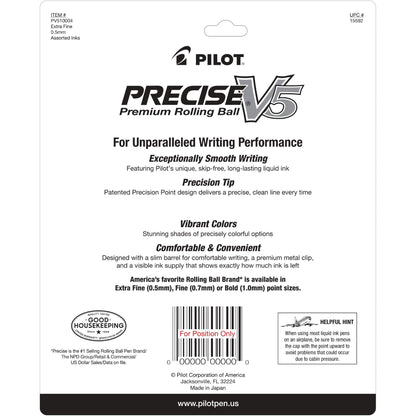 PILOT Precise V5 Rolling Ball Pen Extra Fine Point 0.5mm, 5 Black and 5 Blue Liquid Ink Rollerball Pens. pack of 10