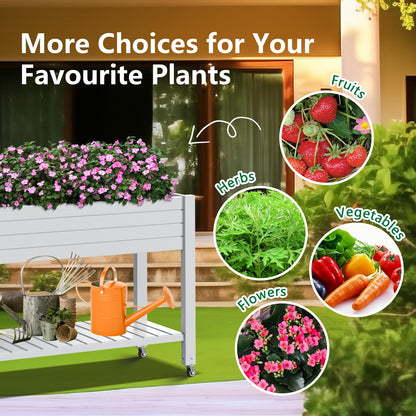 Vixzen Raised Garden Bed Outdoor,Reinforced Large Planter Box with Wheels & Storage Shelf,Mobile Planter Bed Box for Backyard, Patio, Balcony (Ashen, 21Gal（43.31"×17.72"×33.66"）)