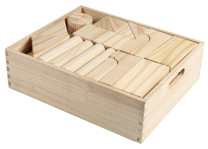 Standard Unit Building Blocks for Toddlers with Storage Tray (64 Pcs) Sanded Wood Blocks for Children, Original STEAM, and STEM Learning, Classic Wooden Toys for Kids Parties and Classrooms