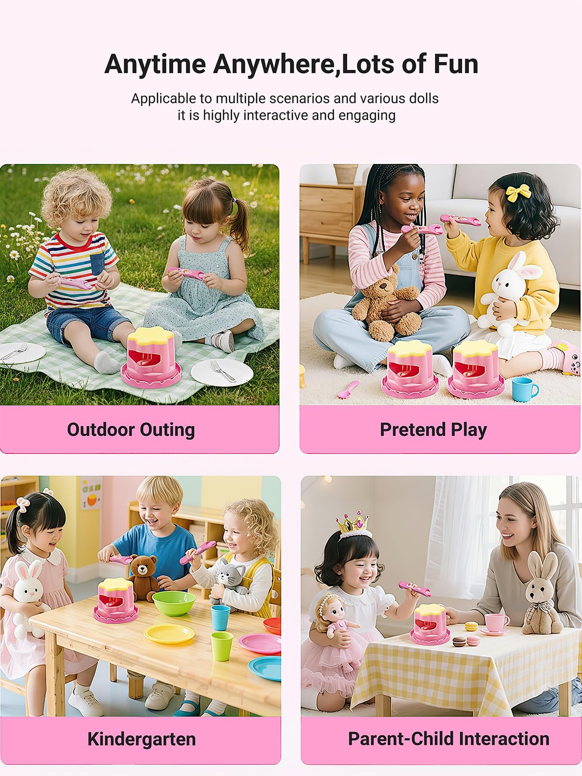 Pudding Feeding Toy for Dolls(2 Packs), Interactive Baby Doll Food with Retractable Spoon, Pretend Play Food for Toddlers 3-5-8, Realistic Role Play Toy for Girls, Easter Basket Stuffers Gifts