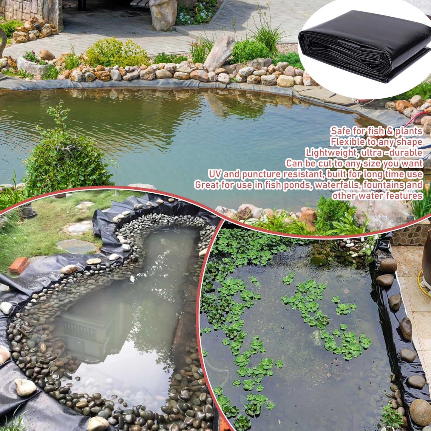 PAULOZYN Pond Liner 13 X 20 Ft, 20 Mil Pond Liners for Outdoor Ponds HDPE, Fish Pond Liner, High Preformed Easy Cutting for Koi Ponds, Garden Landscape, Fountain, Waterfall, Streams