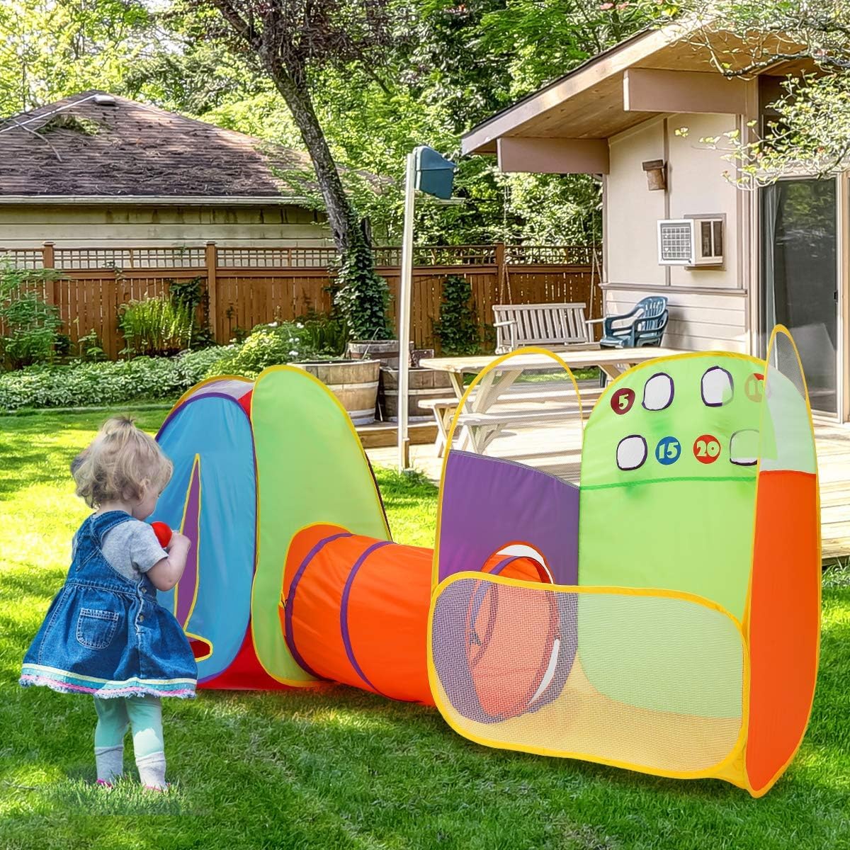 Alvantor® Kids Tent Play Tents & Tunnel 3-in-1 Pop Up Tent with Tunnel Toddler Ball Pit Indoor/Outdoor Tents Fun Toss It Game Zone Playhouse for Children (Include 4 Balls)