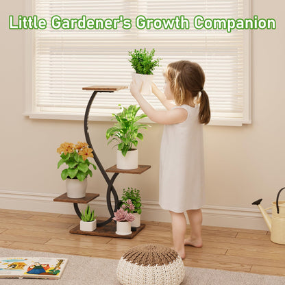 BACEKOLL Plant Stand Indoor with Grow Lights - S-Shaped Plant Shelf, Lighted Corner Plant Stands for Indoor Growing, 32" Metal Flower Holder, 4 Tiered Decorative Shelves for Home, Hallway, Black