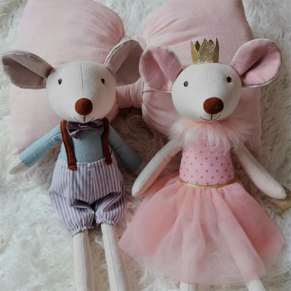 Mikee Fluffie Prince Mouse Stuffed Animals,15.7" Tall Rat Plushies with Backpack Pants,Cute Stuffed Animal for Girls As Birthday, Easter