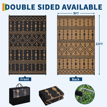 Jojoka Outdoor Waterproof Plastic Straw Rug, Large Reversible Portable Floor Mat, Outside Carpet for Patio, Balcony, Deck, Porch, Backyard, RV Travel & Camping