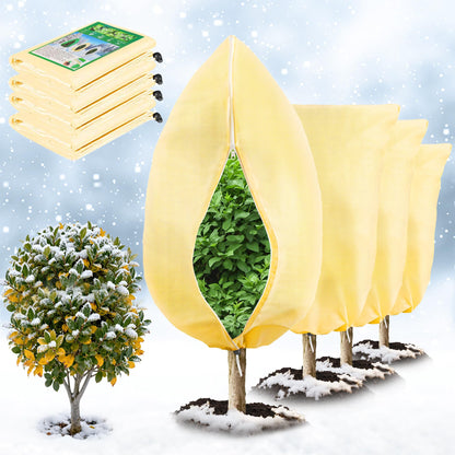 4 Pcs Plant Covers Freeze Protection, Reusable Winter Frost Cover for Outdoor Shrub & Fruit Tree Potted, 2.8oz/yd² Heavy-Duty Tree Jacket with Zipper & Drawstring, 32" x 47"