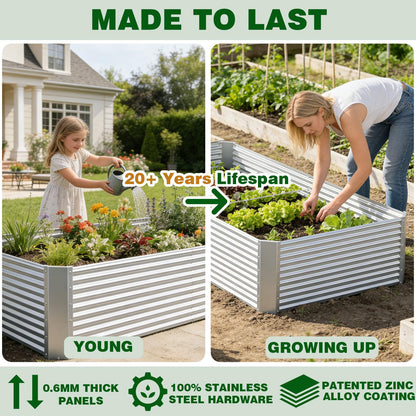 Annzoe 4 Pcs 8 x 4 FT Galvanized Steel Raised Garden Bed for Outdoor Gardening, Durable Metal Planter Box for Vegetables, Herbs, and Flowers, Easy Assembly & Rust Resistant