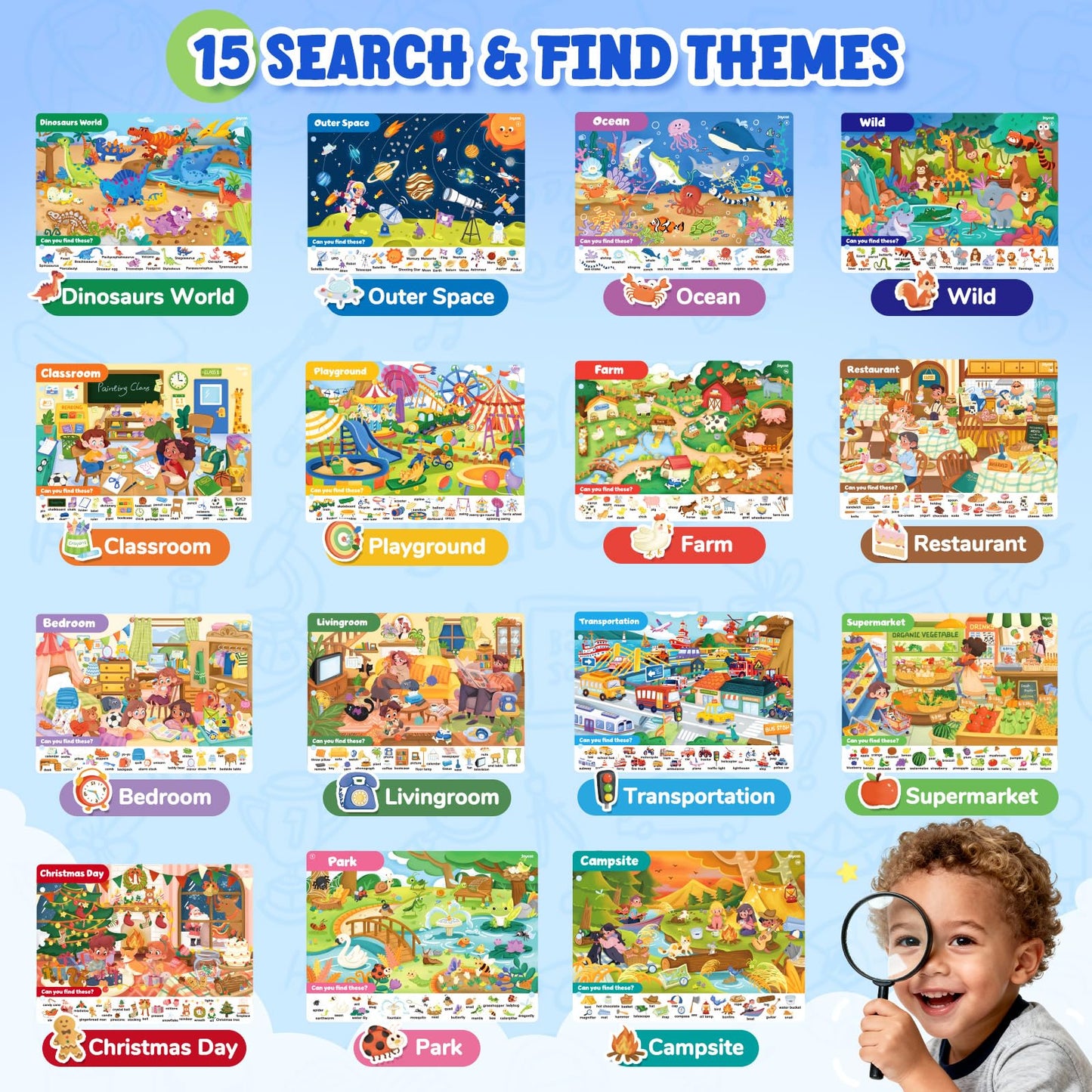 JoyCat Search and Find Activity Books, Preschool Learning Game Activities for Toddlers & Kids Ages 3-5, Travel Toys for Road Trip Car Airplane, Birthday Gifts for Girls and Boys 4-8